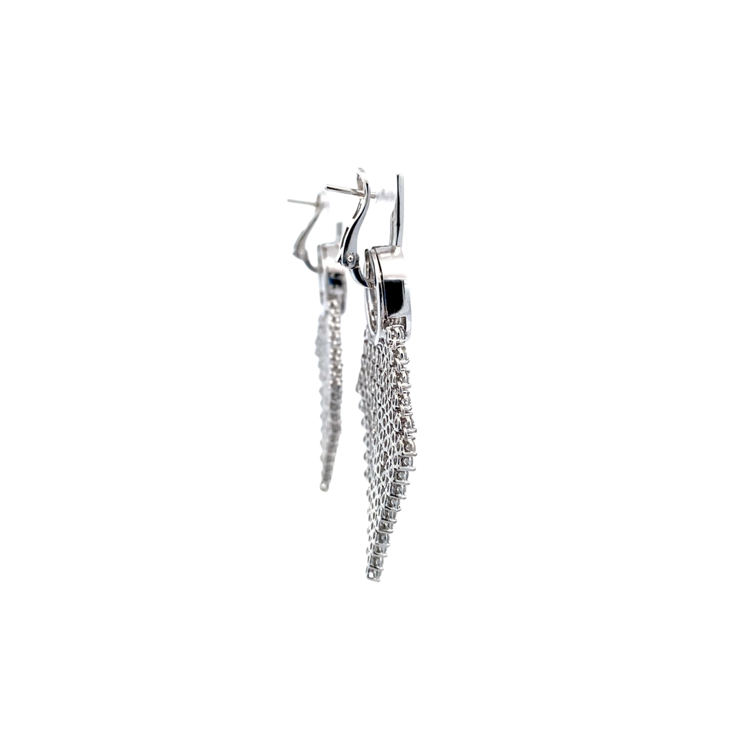 14K White Gold 8.54CTW Diamond Mesh Drop Earrings