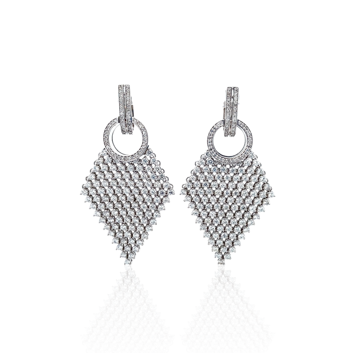 14K White Gold 8.54CTW Diamond Mesh Drop Earrings