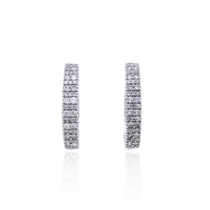 Estate 10K White Gold 2.06CTW Diamond Oval Hoop Earrings