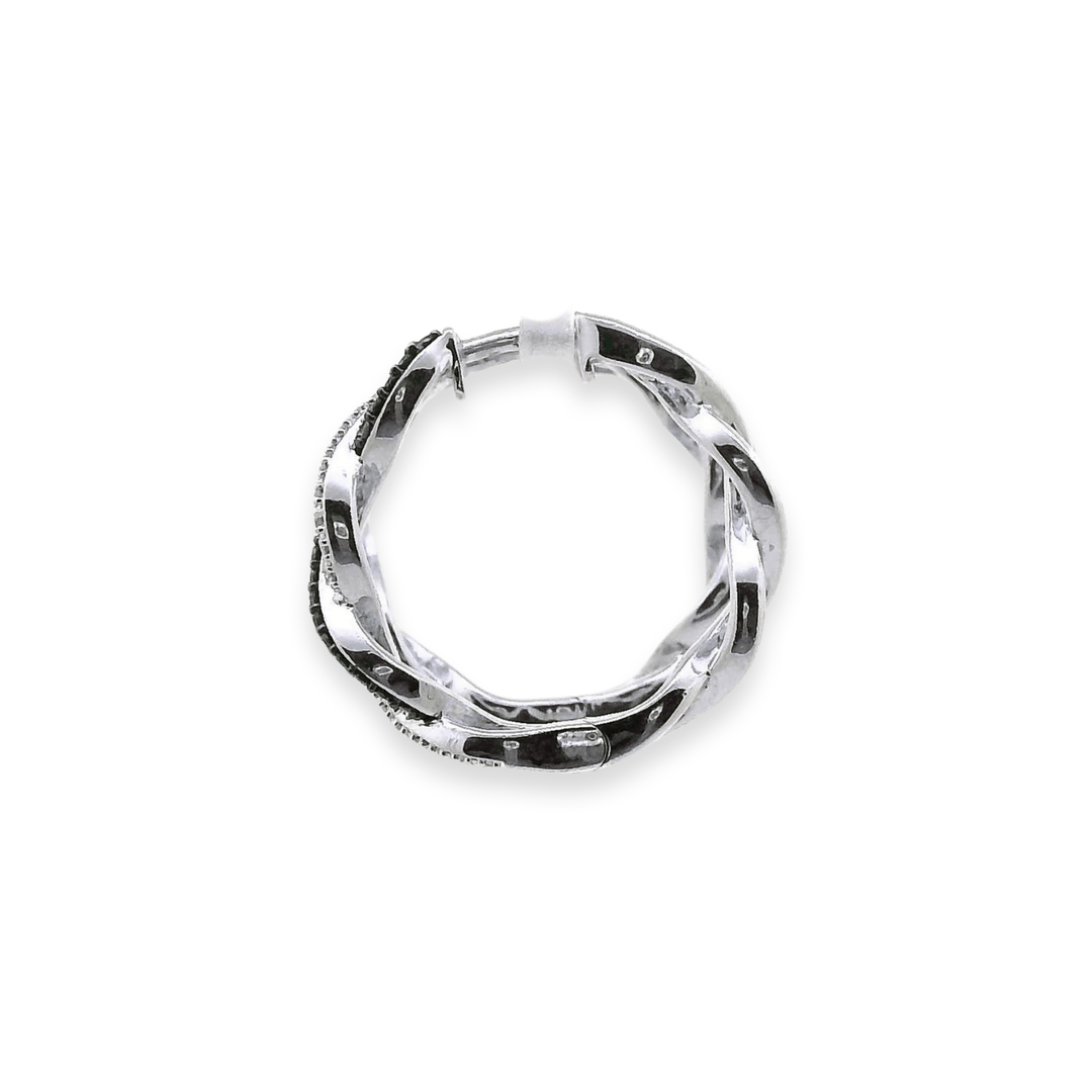Estate 14K White Gold 0.47CTW Black & White Diamond Twist Hoop Earrings