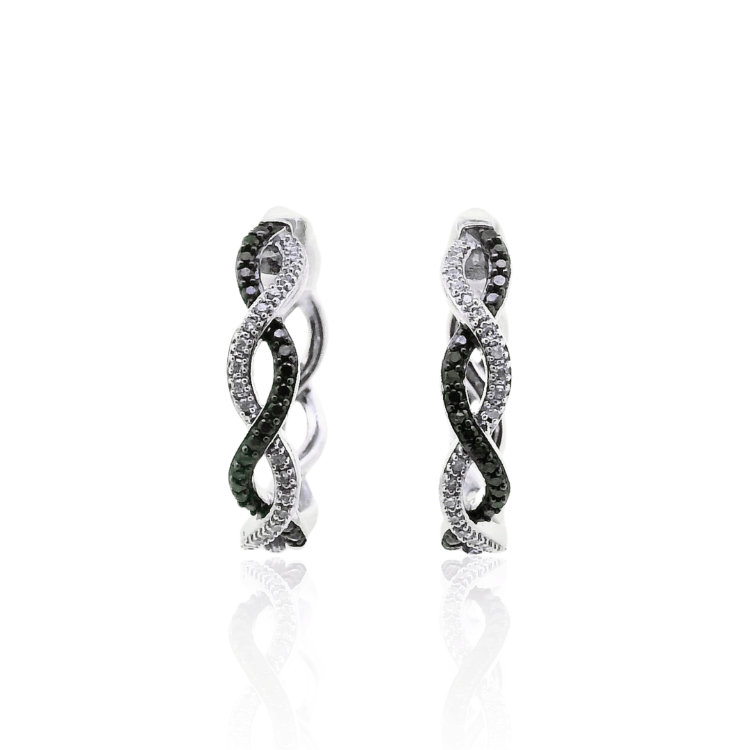 Estate 14K White Gold 0.47CTW Black & White Diamond Twist Hoop Earrings
