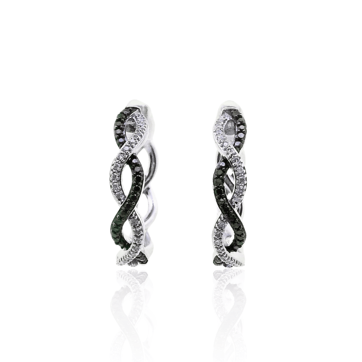 Estate 14K White Gold 0.47CTW Black & White Diamond Twist Hoop Earrings