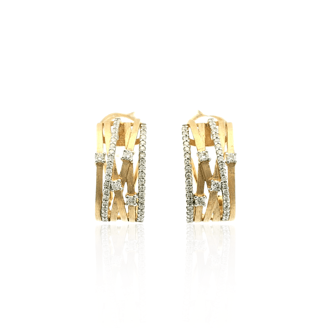 Estate 14K Yellow Gold 1.70CTW Diamond Lattice J-Hoop Earrings