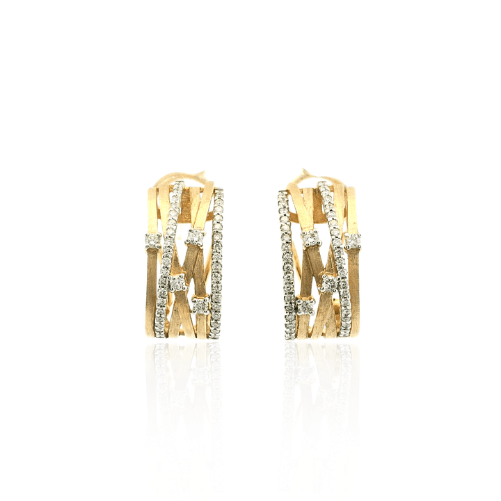 Estate 14K Yellow Gold 1.70CTW Diamond Lattice J-Hoop Earrings