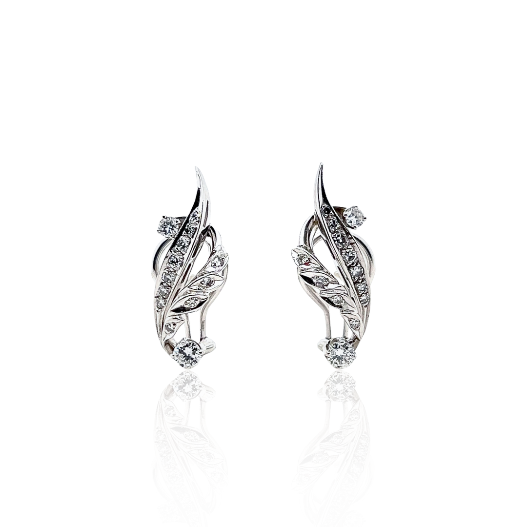 Estate 14K White Gold 0.82CTW Vintage Diamond Spray Earrings