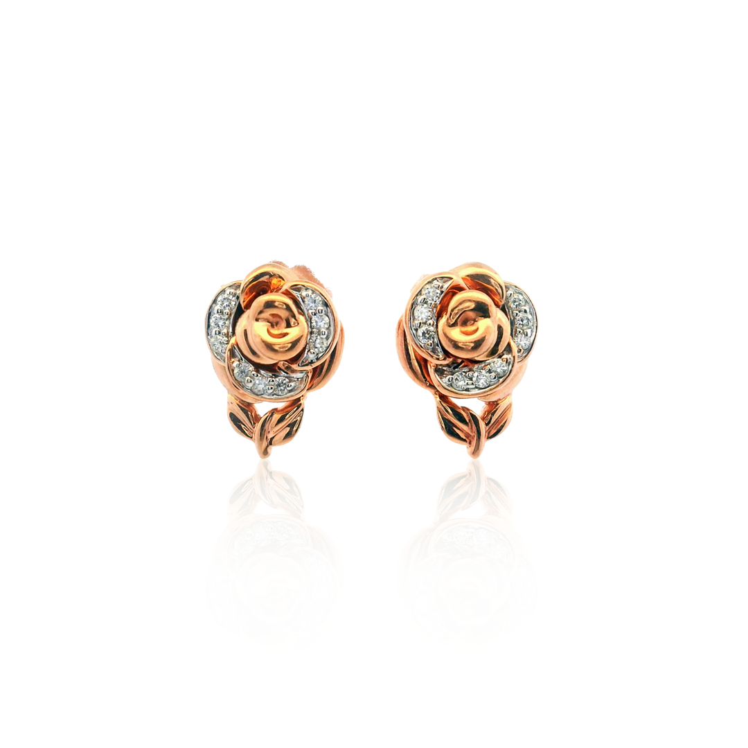 Estate 10K Rose Gold 0.15CTW Diamond Rose Stud Earrings