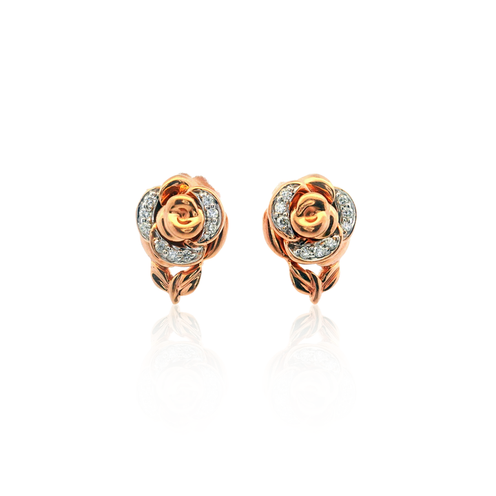 Estate 10K Rose Gold 0.15CTW Diamond Rose Stud Earrings