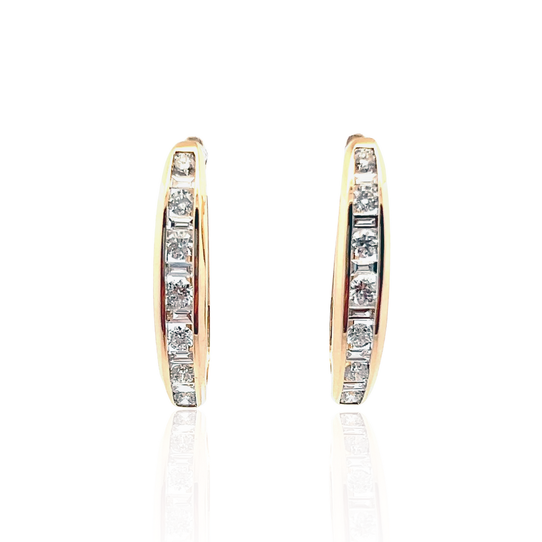 Estate 14K Yellow Gold 1.86CTW Diamond Oval Hoop Earrings
