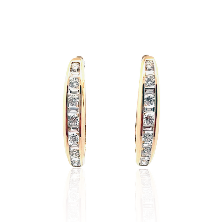 Estate 14K Yellow Gold 1.86CTW Diamond Oval Hoop Earrings