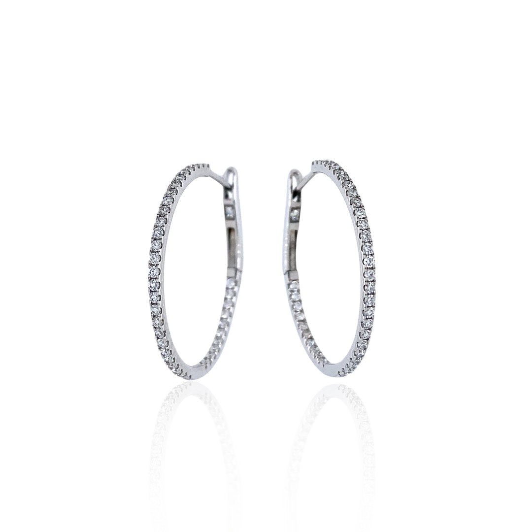 18K White Gold 0.65CTW Diamond Inside Out Hoop Earrings
