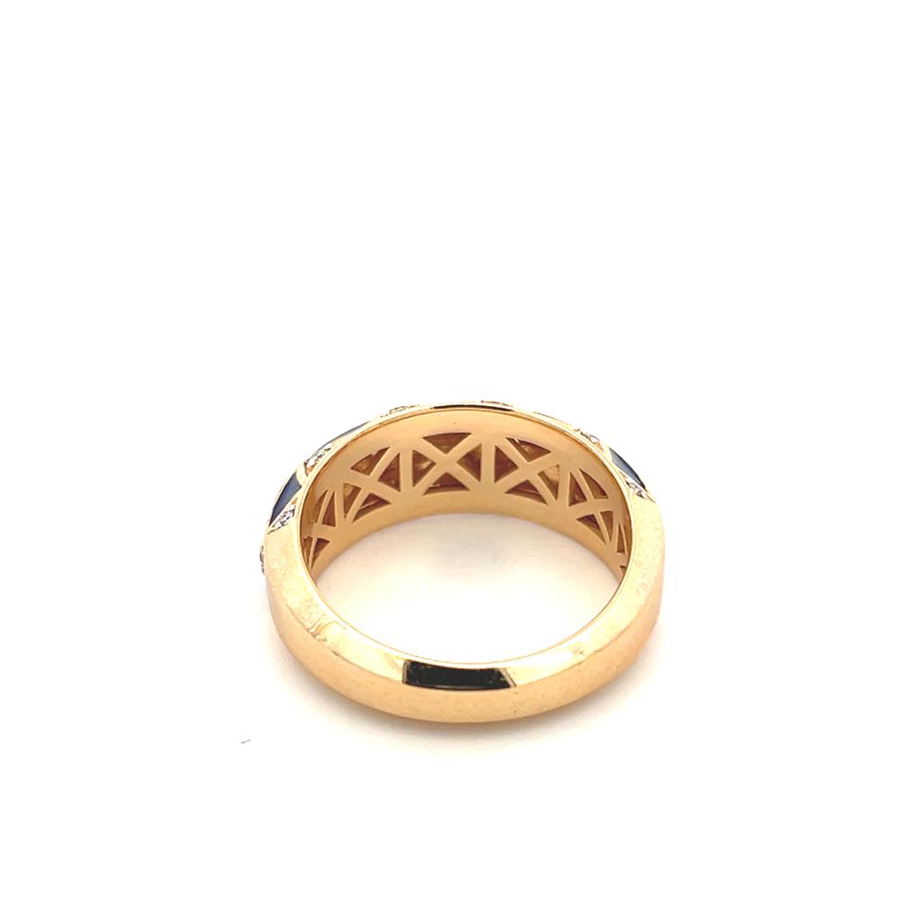 14K Yellow Gold 0.31ctw Diamond & Blue Enamel Checkered Ring