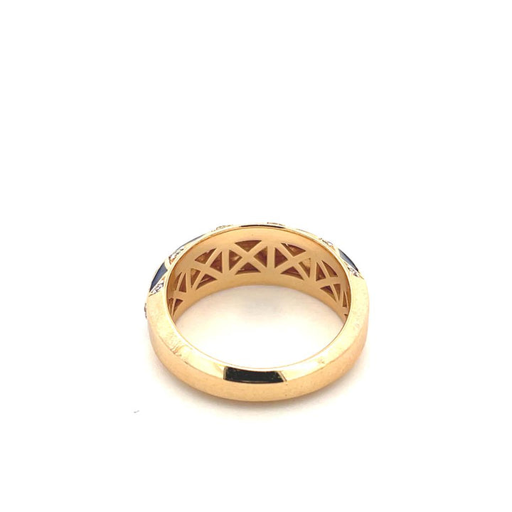 14K Yellow Gold 0.31ctw Diamond & Blue Enamel Checkered Ring