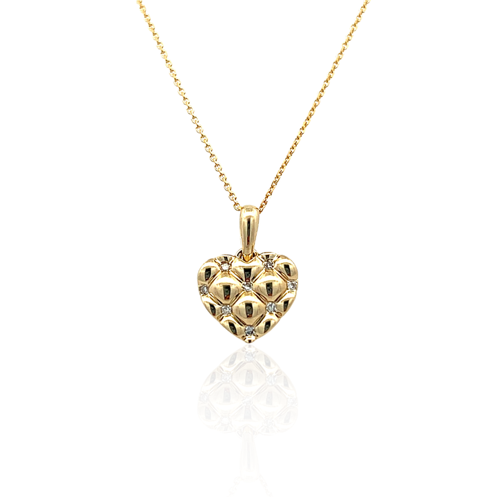 10K Yellow Gold 0.03CTW Quilted Diamond Heart Pendant Necklace