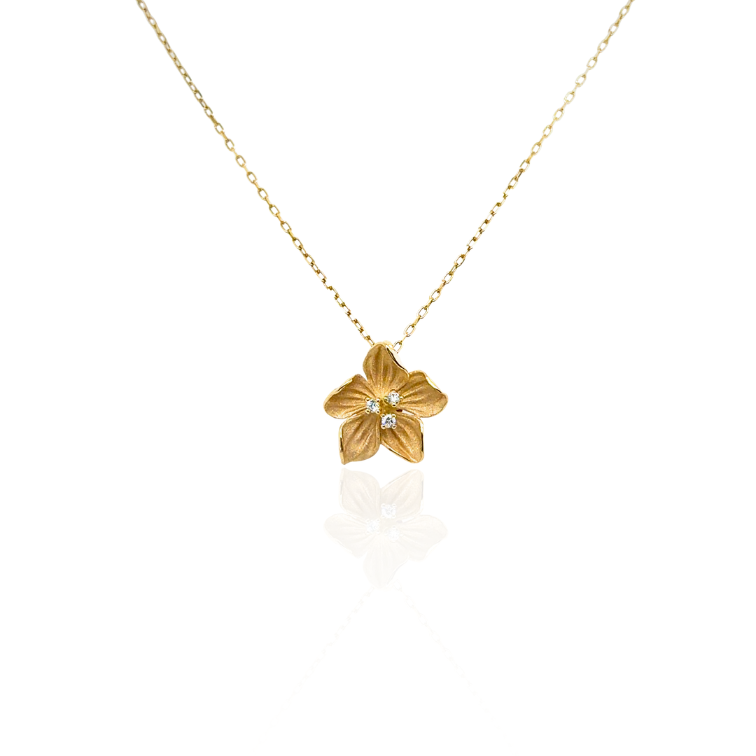 18K Yellow Gold 0.06CTW Diamond Flower Pendant Necklace