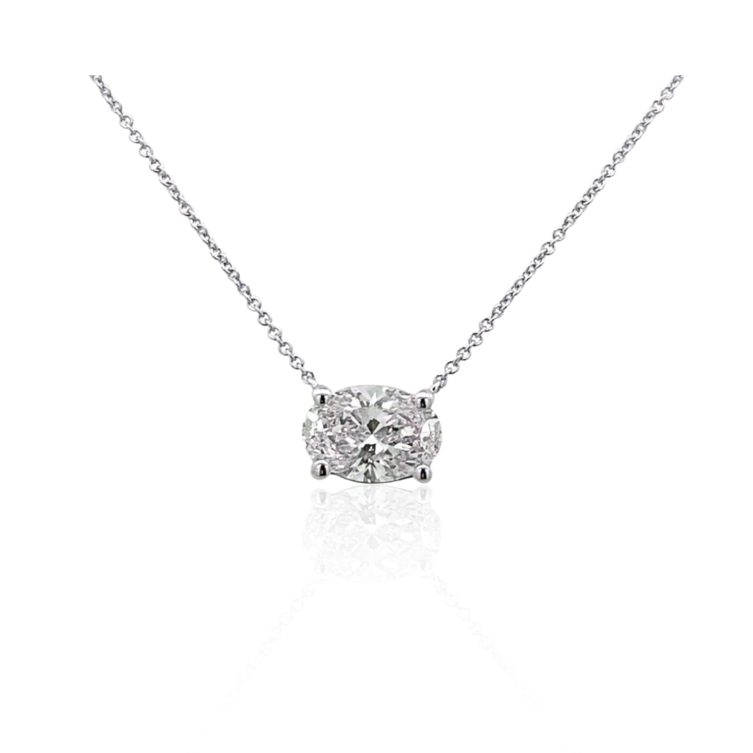 14K White Gold 2.01CTW Oval Lab Diamond Solitaire Necklace