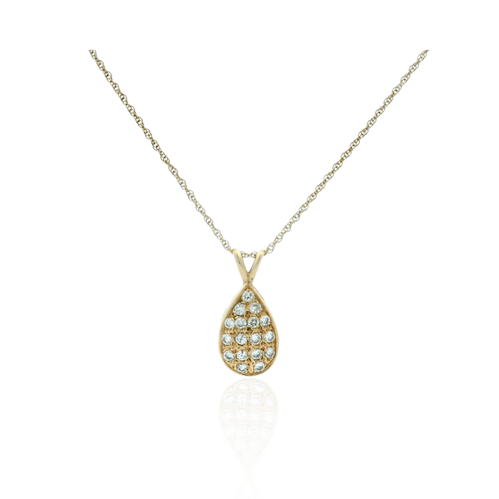 Estate 14K Yellow Gold 0.39CTW Diamond Cluster Pear-Shaped Pendant Necklace