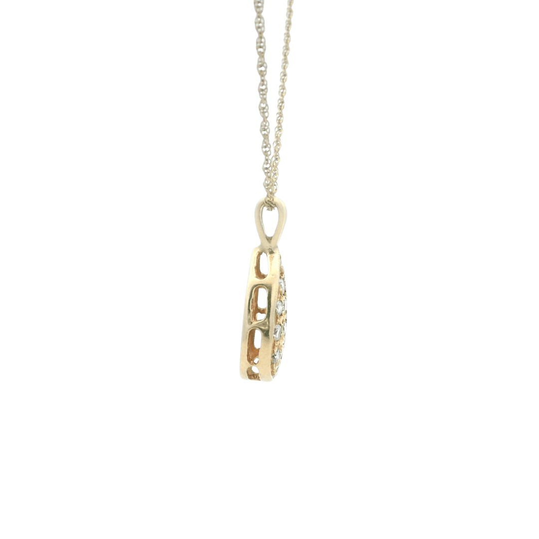 Estate 14K Yellow Gold 0.39CTW Diamond Cluster Pear-Shaped Pendant Necklace