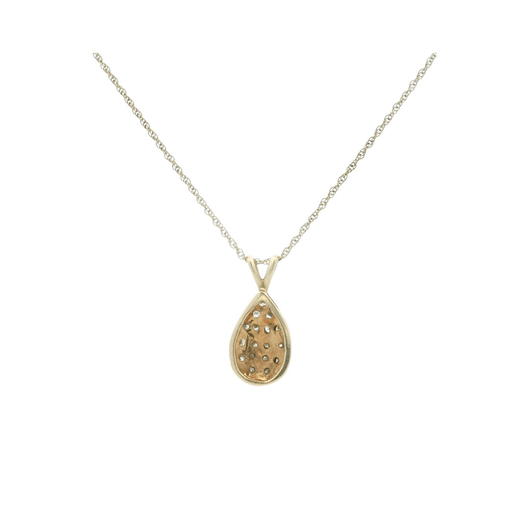 Estate 14K Yellow Gold 0.39CTW Diamond Cluster Pear-Shaped Pendant Necklace