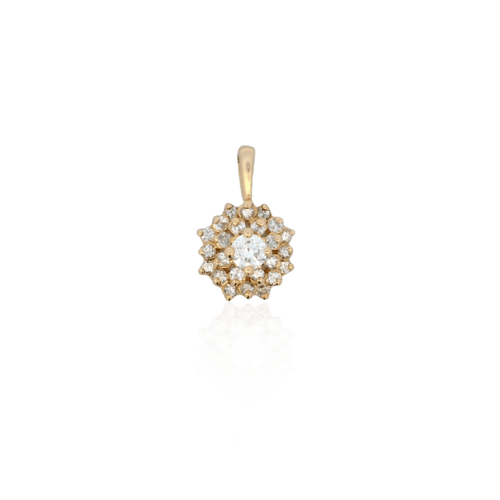 Estate 18K Yellow Gold 0.85CTW Round Diamond Flower Pendant