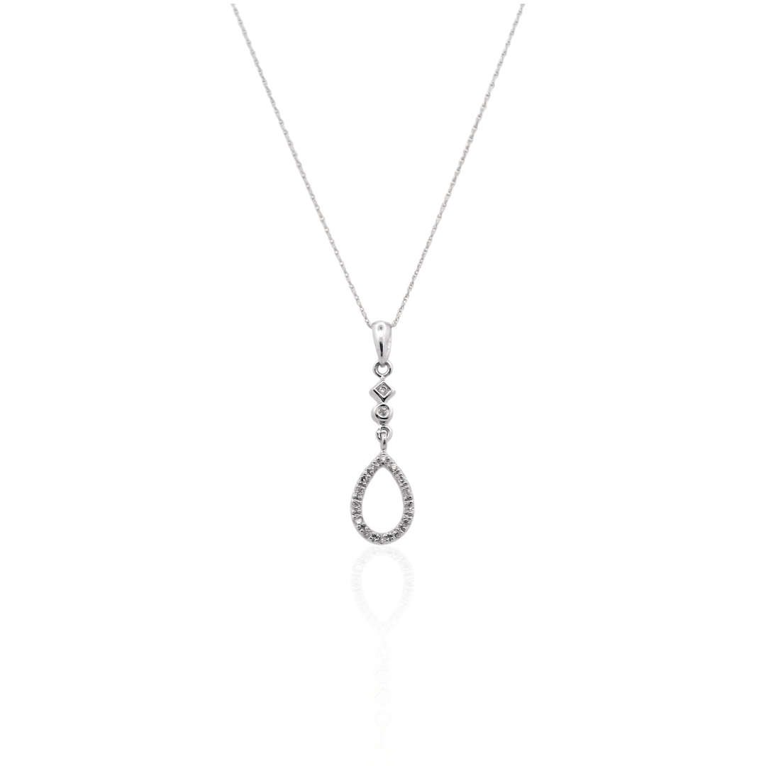 Estate 14K White Gold 0.16CTW Diamond Open Teardrop Pendant Necklace