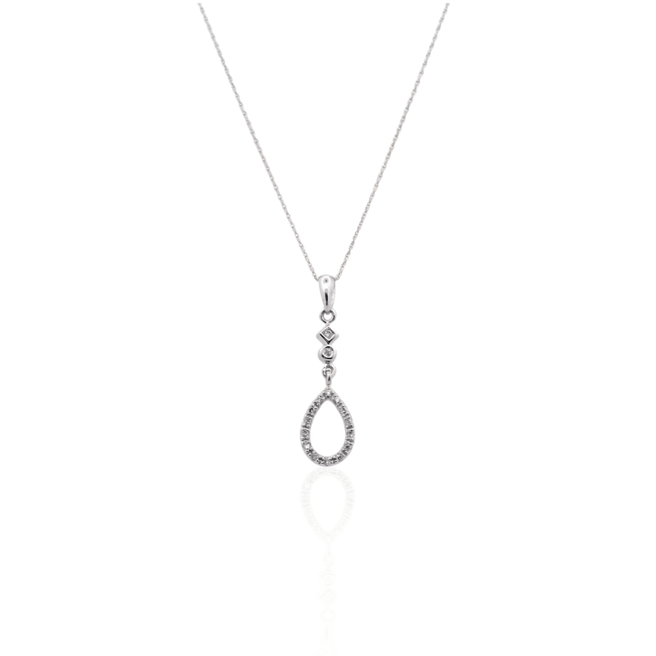 Estate 14K White Gold 0.16CTW Diamond Open Teardrop Pendant Necklace