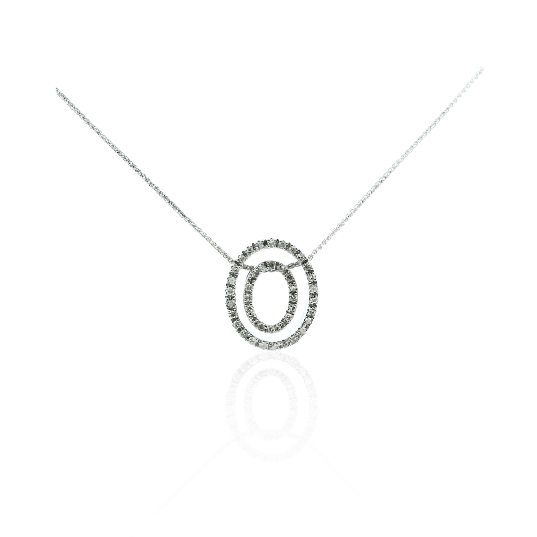 Estate 14K White Gold 0.35CTW Double Open Oval Diamond Pendant Necklace