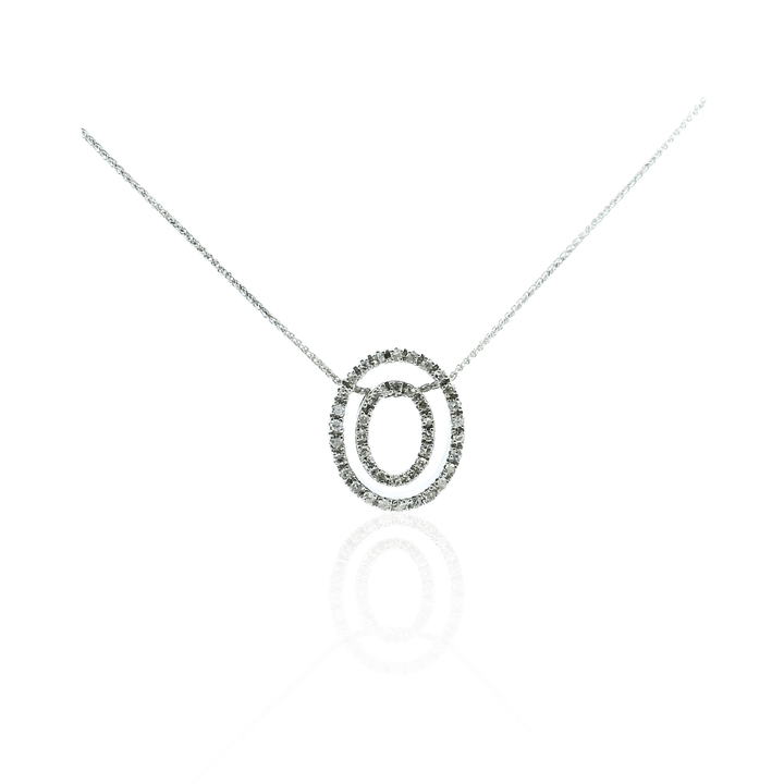 Estate 14K White Gold 0.35CTW Double Open Oval Diamond Pendant Necklace