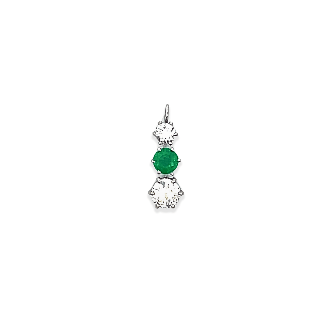 Estate 14K White Gold 1.04CTW Old European Cut Diamond and Emerald Pendant