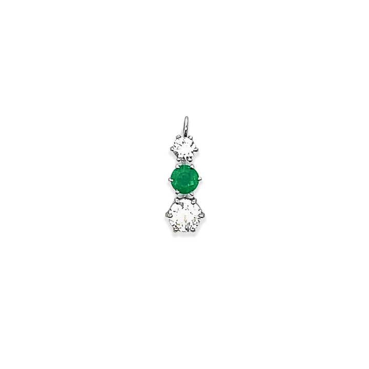 Estate 14K White Gold 1.04CTW Old European Cut Diamond and Emerald Pendant