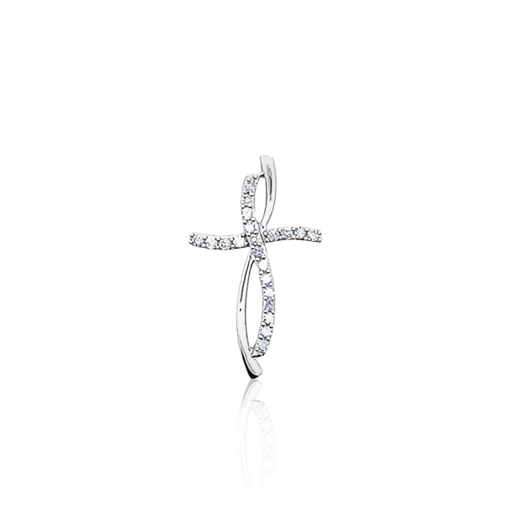 Estate 10K White Gold Diamond Pavé Cross Pendant