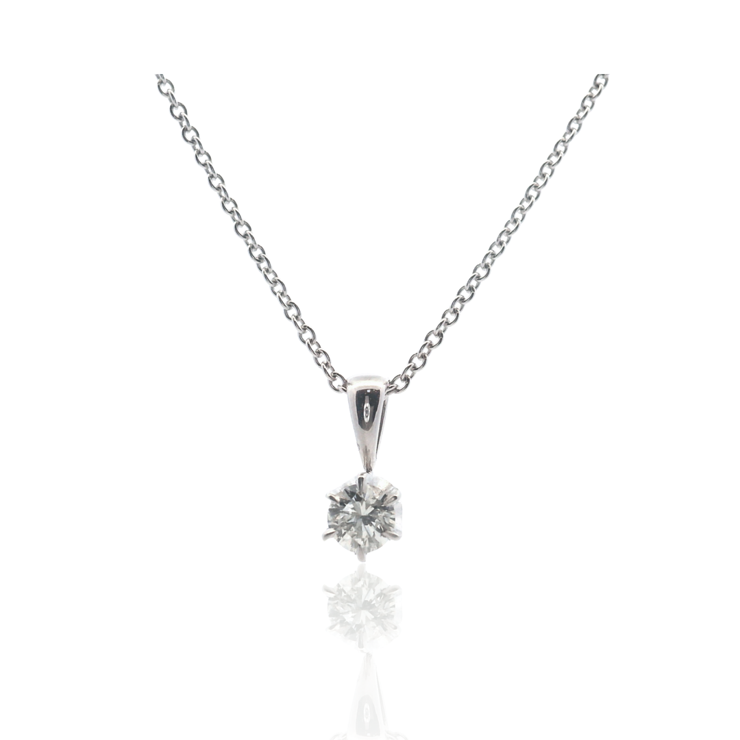 Estate 14K White Gold 0.36CTW Round Brilliant Diamond Solitaire Pendant