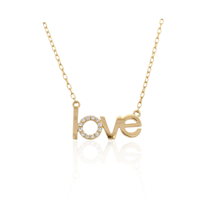 18K Yellow Gold 0.07CTW Diamond "Love" Word Necklace
