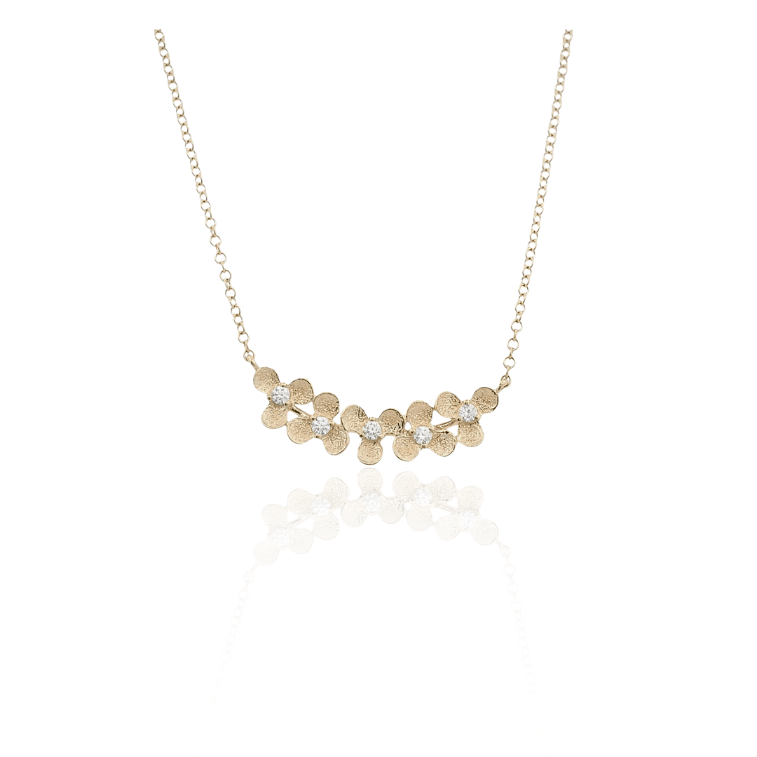 14K Yellow Gold 0.10CTW Diamond Curved Flower Bar Necklace