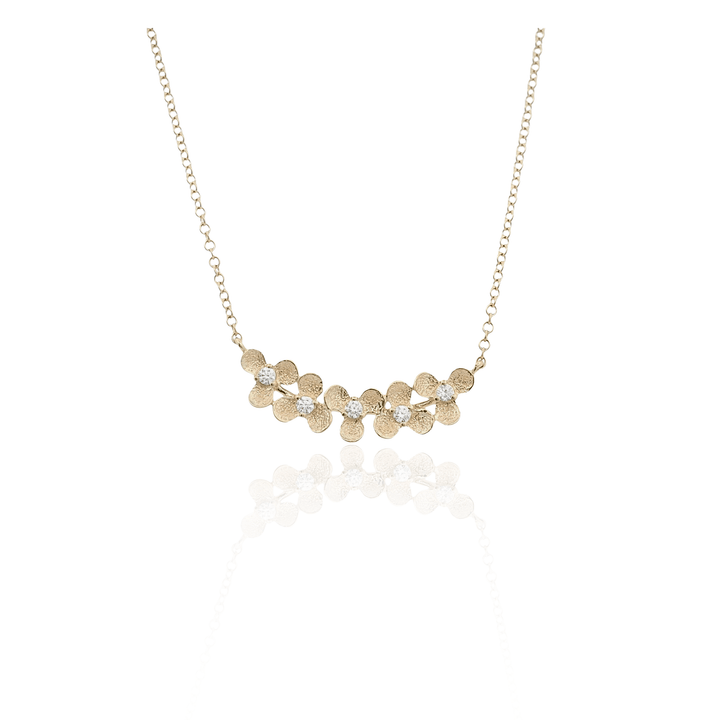 14K Yellow Gold 0.10CTW Diamond Curved Flower Bar Necklace