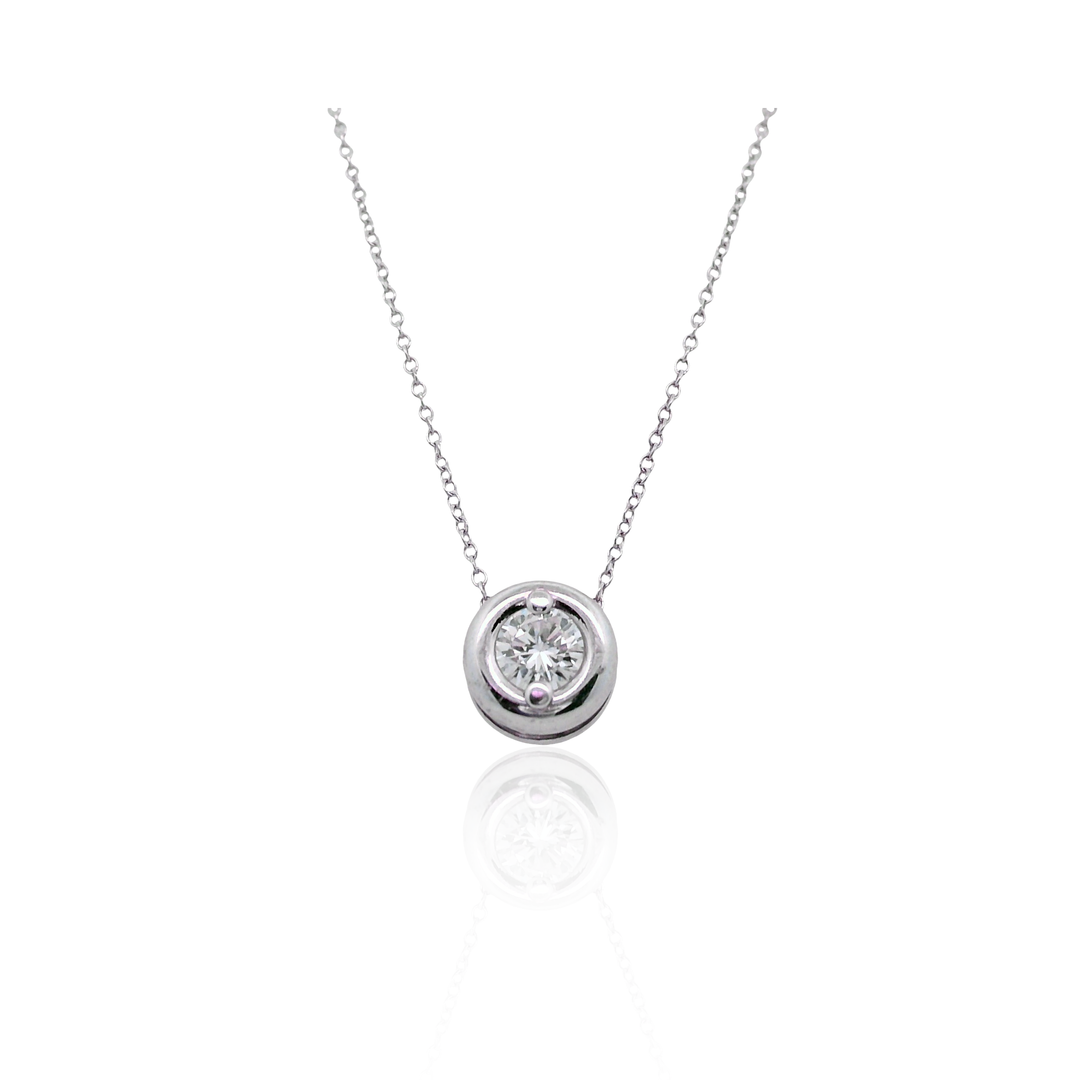 14K White Gold 0.44CTW Diamond Solitaire Necklace