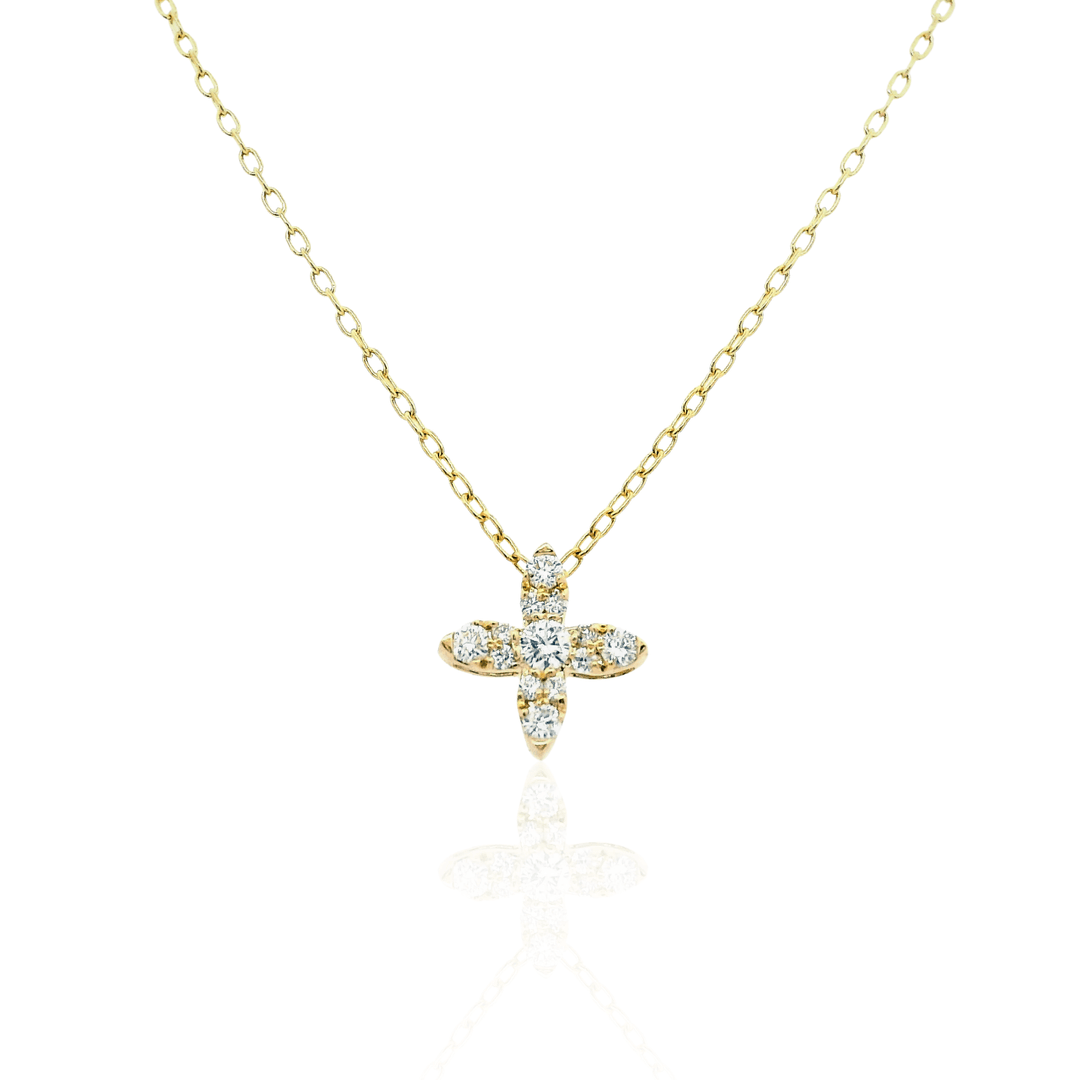18K Yellow Gold 0.22CTW Diamond Flower Pendant Necklace