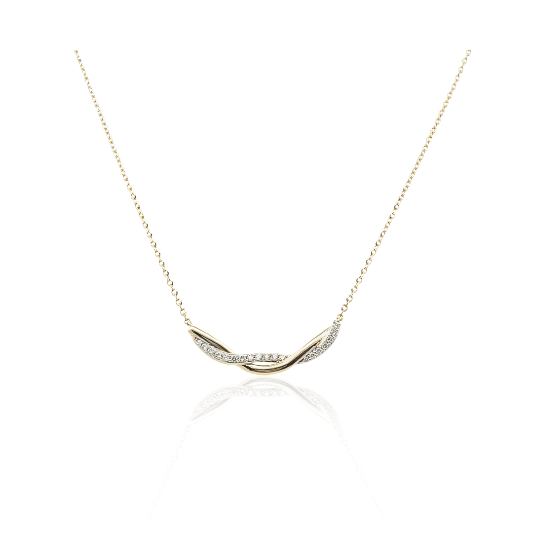 14K Yellow Gold 0.09CTW Curved Diamond Bar Necklace
