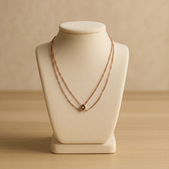 Estate Victorian Rose Gold Filled Guard Chain with 10K Rose Gold Pearl Starburst Slide