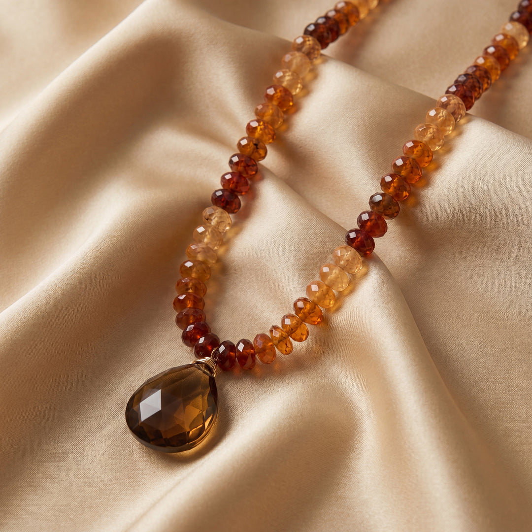 Estate 14K Yellow Gold Filled Smoky Quartz Briolette & Citrine Rondelle Beaded Necklace