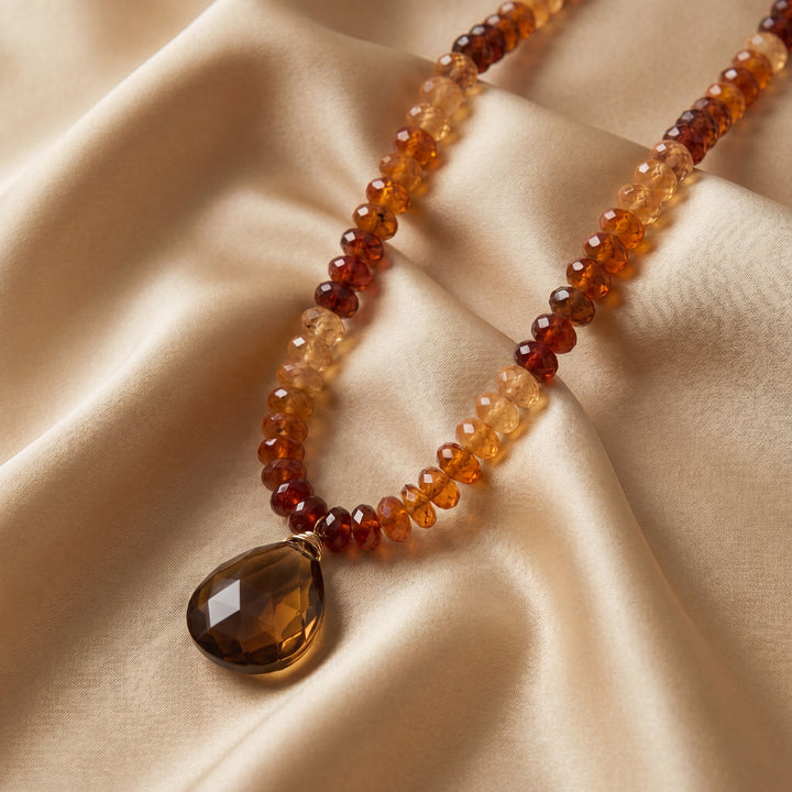 Estate 14K Yellow Gold Filled Smoky Quartz Briolette & Citrine Rondelle Beaded Necklace