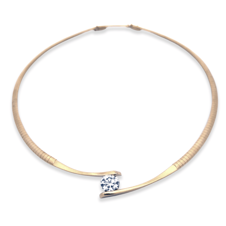 Estate 18K Yellow Gold 2.56CTW Diamond Bypass Omega Collar Necklace