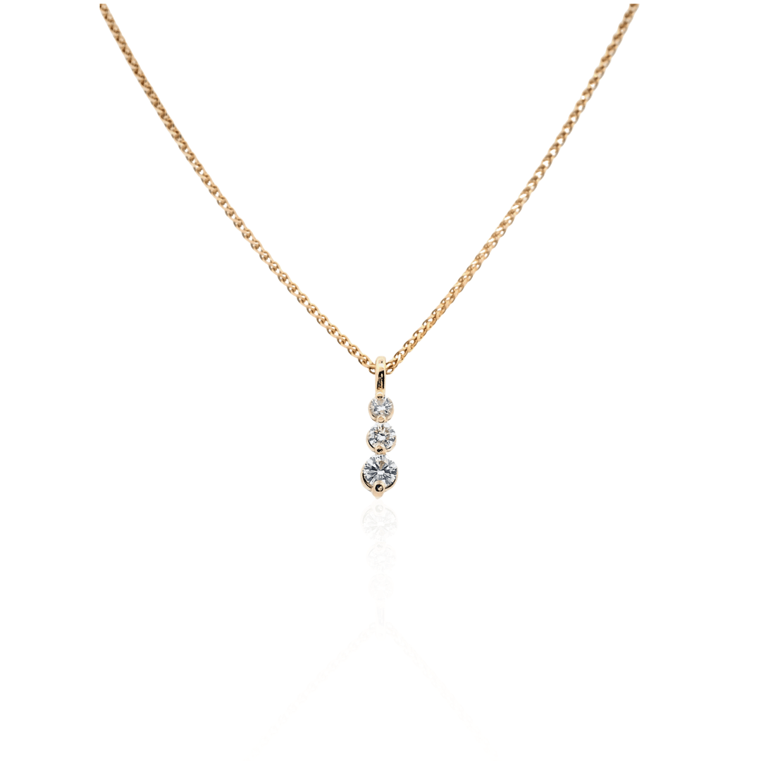 Estate 14K Yellow Gold 0.40CTW Three-Stone Diamond Drop Necklace