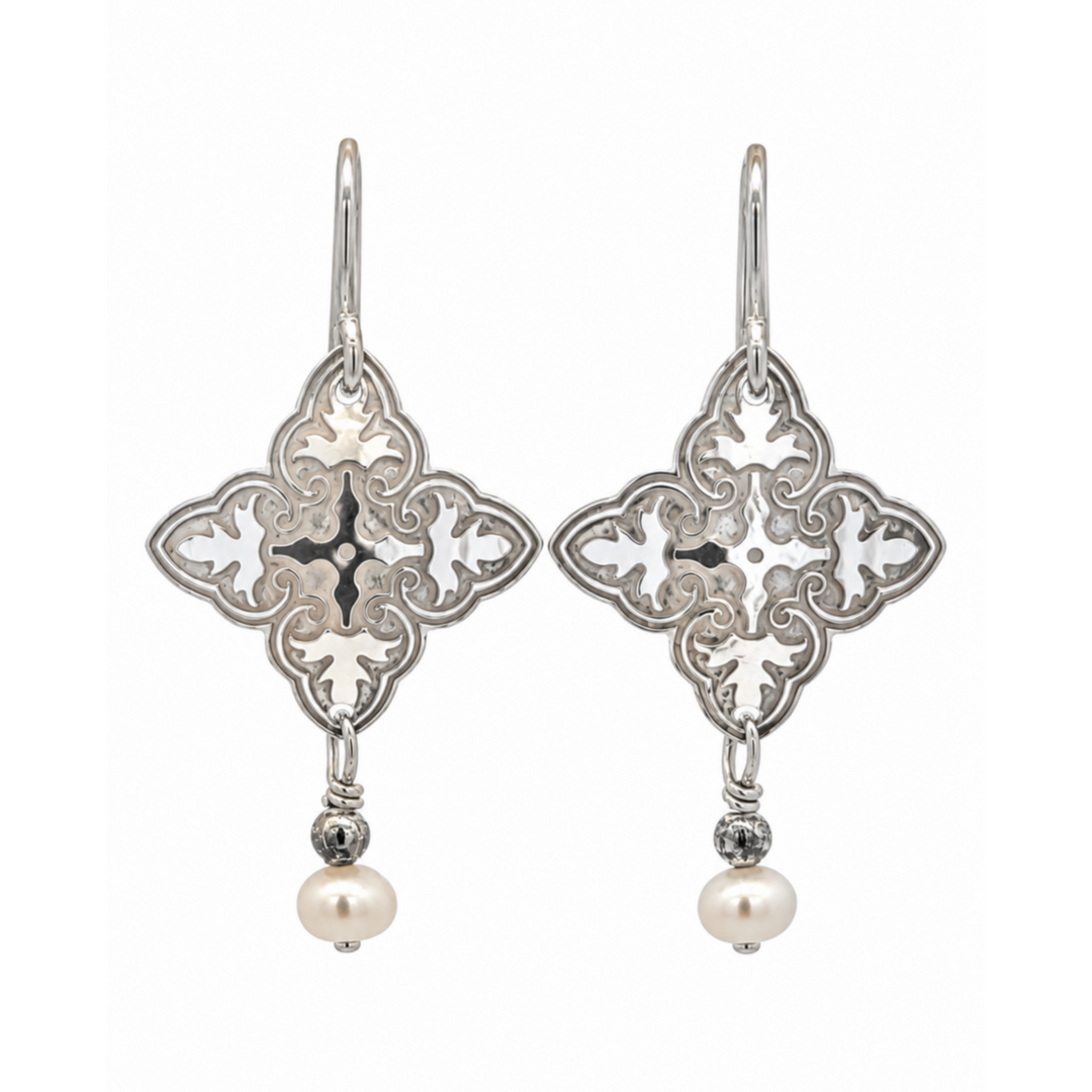Estate Sterling Silver Freshwater Pearl Solitaire Drop Earrings