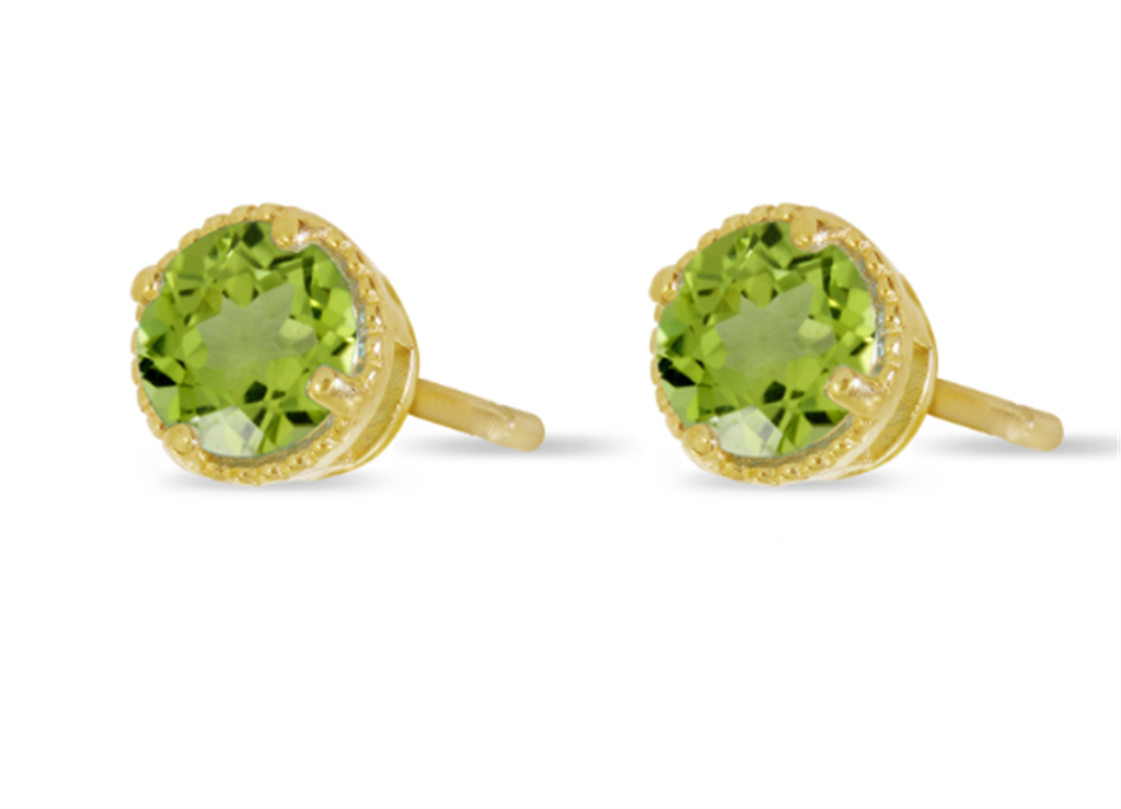 14K Yellow Gold 4mm Round Peridot Milgrain Stud Earrings