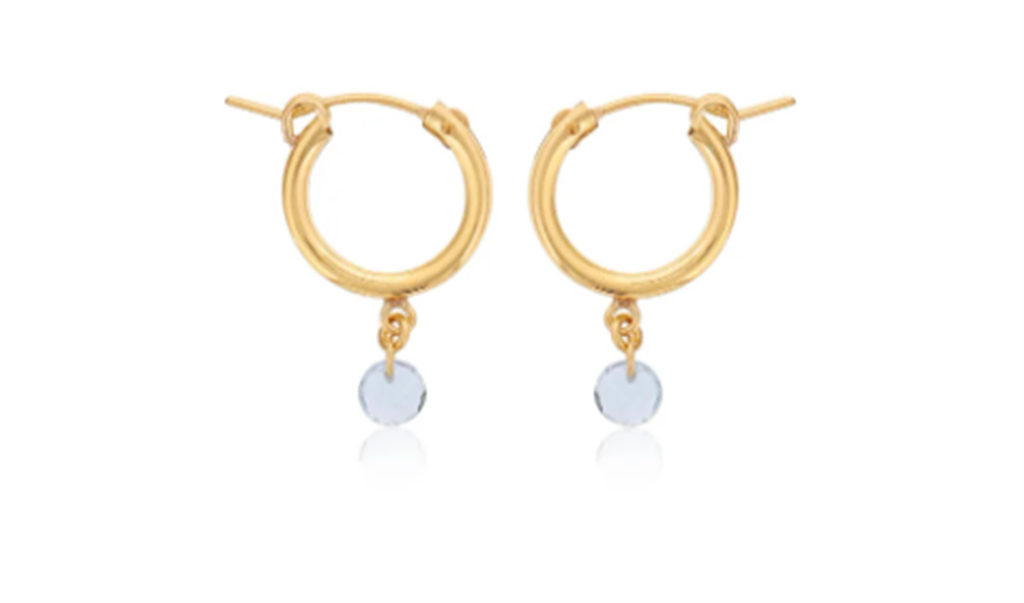 Gold Filled Round Aquamarine Drop Hoop Earrings by Dee Berkley