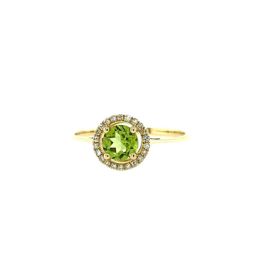 14K Yellow Gold 0.61ctw Round Peridot & Diamond Halo Ring
