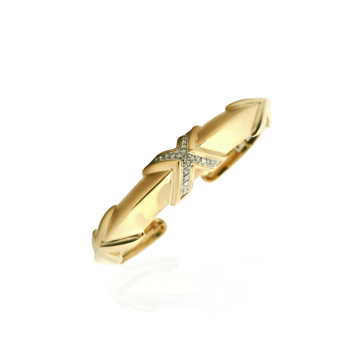 Estate 14K Yellow Gold 0.42CTW Diamond Knife Edge Cuff Bracelet
