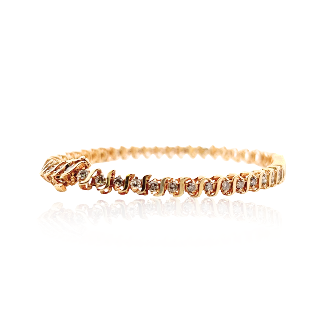 Estate 14K Yellow Gold 2.20CTW Diamond Vintage S-Link Bracelet