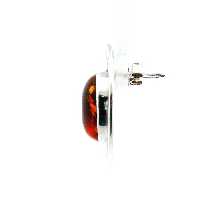 Estate Sterling Silver Oval Cabochon Amber Stud Earrings