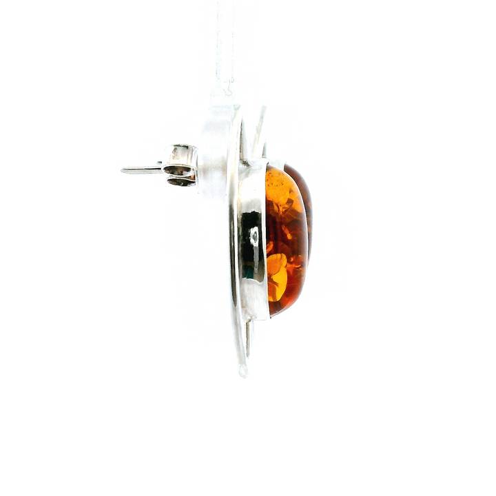 Estate Sterling Silver Oval Cabochon Amber Stud Earrings
